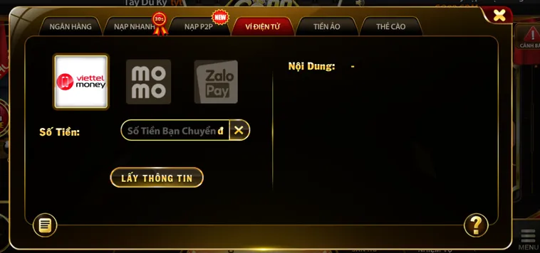 Nạp tiền Go88 qua ví điện tử an toàn - nhanh chóng - tiền vào tài khoản chỉ sau 5 phút.