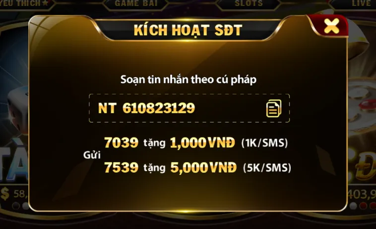 Kích hoạt số điện thoại để khôi phục mật khẩu cho cược thủ.